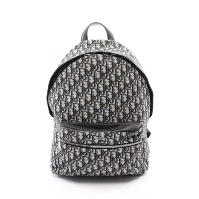 Pre-owned Dior Christian  Beige Black Navy Canvas Leather Backpack () In Beige, Black, Navy