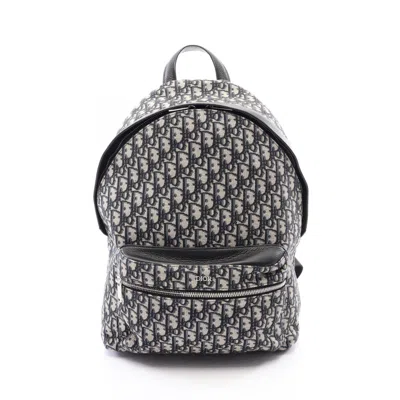 Pre-owned Dior Christian  Beige Black Navy Canvas Leather Backpack () In Beige, Black, Navy