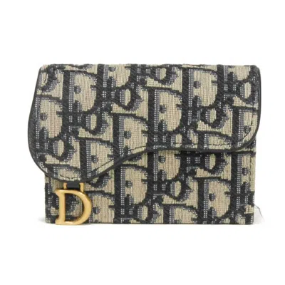 Pre-owned Dior Christian  Beige Black Navy Canvas Leather Coin Purse/coin Case () In Beige, Black, Navy