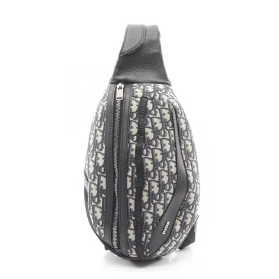 Pre-owned Dior Christian  Beige Black Navy Canvas Leather Fanny Pack Sling Bag ()