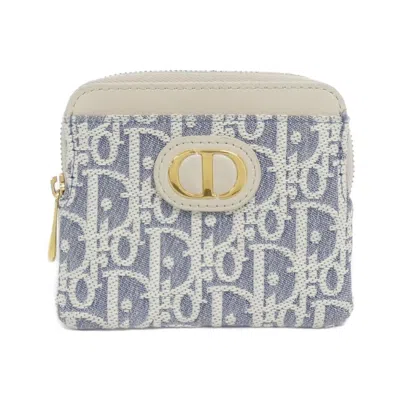 Pre-owned Dior Christian  Beige Blue Canvas Coin Purse/coin Case ()