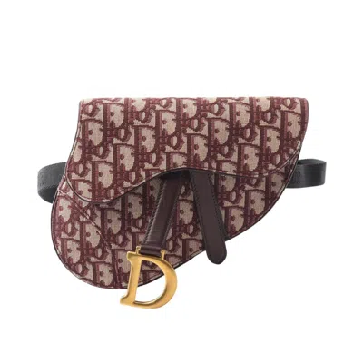Pre-owned Dior Christian  Beige Bordeaux Canvas Leather Fanny Pack Saddle Bag () In Beige, Bordeaux