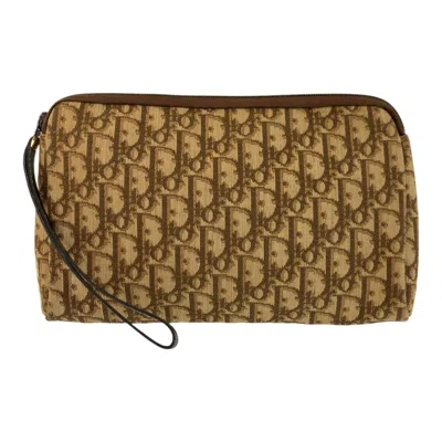 Pre-owned Dior Christian  Beige Brown Canvas Leather Clutch Bag () In Multi