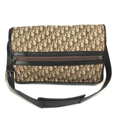 Pre-owned Dior Christian  Beige Brown Leather Canvas Shoulder Bag () In Multi