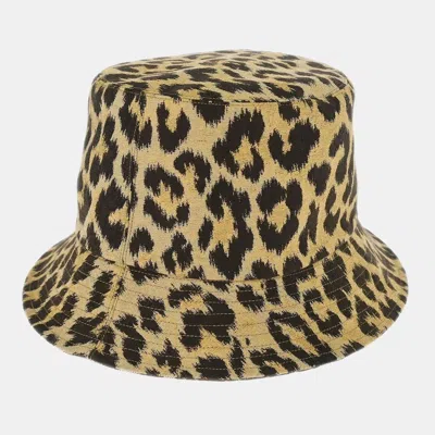 Pre-owned Dior Christian  Beige Brown Leopard Bucket Hat #58 In Sand
