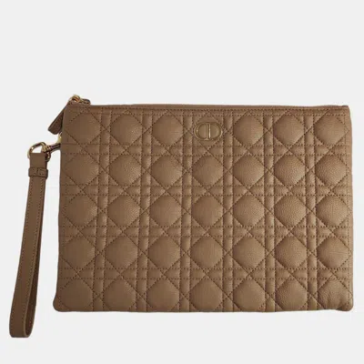 Pre-owned Dior Christian  Beige Cannage Pouch In Brown