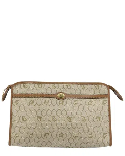 Pre-owned Dior Christian  Beige Canvas Honeycomb Zip Clutch (authentic Pre-loved)