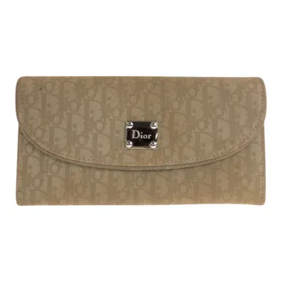 Pre-owned Dior Christian  Beige Canvas Leather Long Wallet (bi-fold) () In Sand