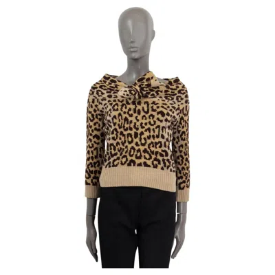 Pre-owned Dior Christian  Beige Cashmere Leopard Bow Sweater 38 S In Brown