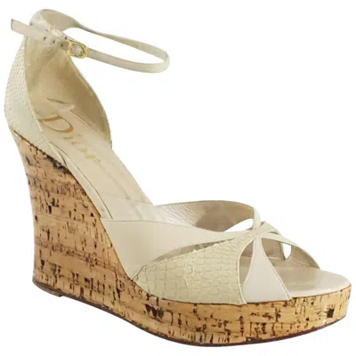 Pre-owned Dior Christian  Beige Cork Wedges With Ankle Straps - 42 In Brown