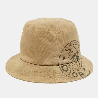 Pre-owned Dior Christian  Beige Cotton Union Bucket Hat Size 57 In Sand