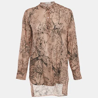 Pre-owned Dior Christian  Beige Jungle Print Cotton Full Sleeve Tunic Top S In Sand