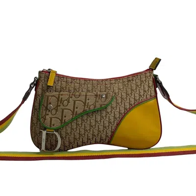 Pre-owned Dior Christian  Beige Leather Canvas Pochette Saddle Bag Shoulder Bag () In Sand