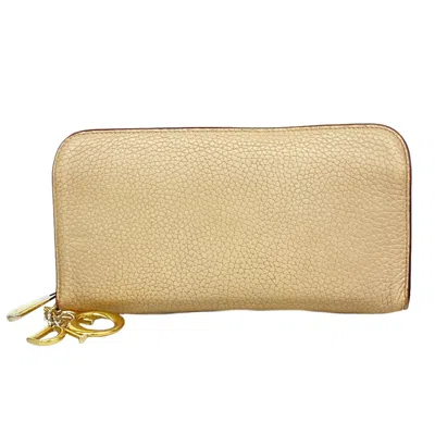 Pre-owned Dior Christian  Beige Leather Long Wallet (bi-fold) ()