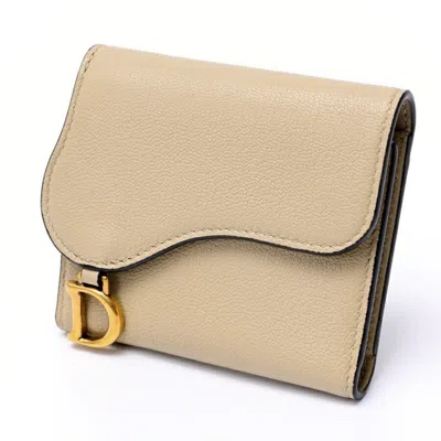 Pre-owned Dior Christian  Beige Leather Wallet (tri-fold) () In Sand