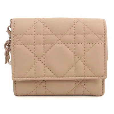 Pre-owned Dior Christian  Beige Leather Wallet (tri-fold) () In Sand
