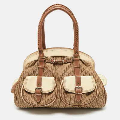 Pre-owned Dior Christian  Beige Monogram My  Frame Pocket Satchel In Brown