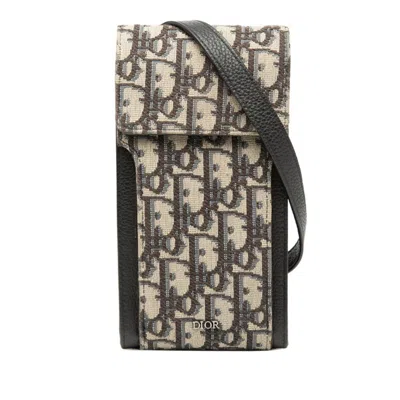 Pre-owned Dior Christian  Beige Navy Black Canvas Leather Pochette Shoulder Bag ()