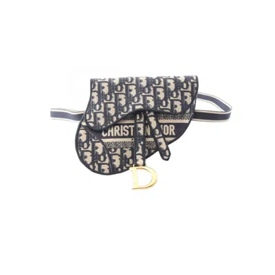 Pre-owned Dior Christian  Beige Navy Canvas Fanny Pack Saddle Bag () In Multi