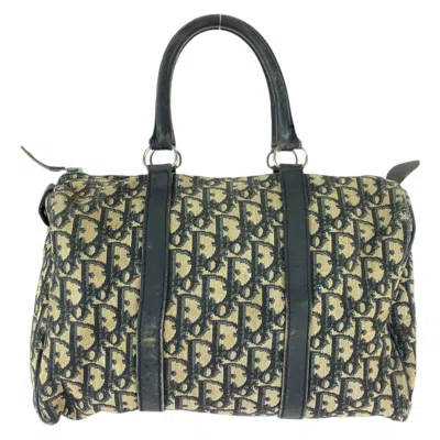 Pre-owned Dior Christian  Beige Navy Canvas Leather Boston Bag Handbag () In Multi