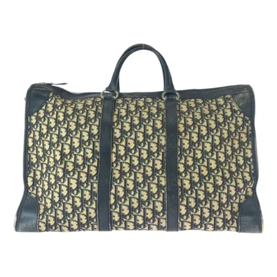 Pre-owned Dior Christian  Beige Navy Canvas Leather Boston Bag Handbag () In Multi