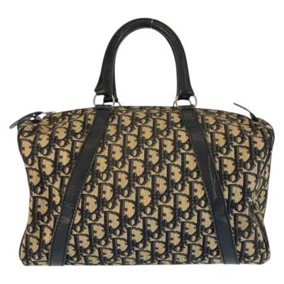Pre-owned Dior Christian  Beige Navy Canvas Leather Boston Bag Handbag () In Multi