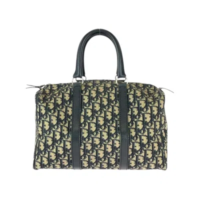 Pre-owned Dior Christian  Beige Navy Canvas Leather Boston Bag Handbag () In Multi