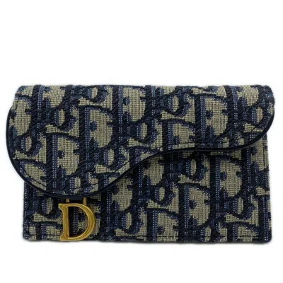 Pre-owned Dior Christian  Beige Navy Canvas Leather Card Wallet () In Multi