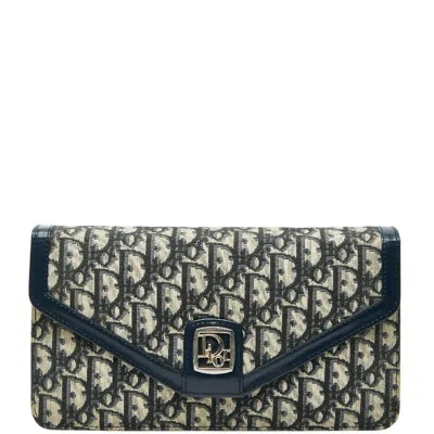Pre-owned Dior Christian  Beige Navy Canvas Leather Clutch Bag () In Multi