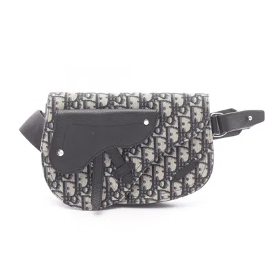 Pre-owned Dior Christian  Beige Navy Canvas Leather Fanny Pack Saddle Bag () In Multi