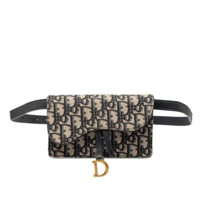 Pre-owned Dior Christian  Beige Navy Canvas Leather Fanny Pack Shoulder Bag () In Multi