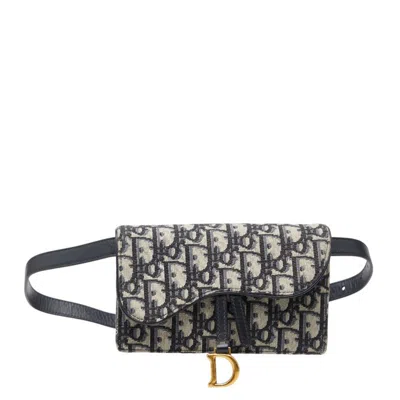 Pre-owned Dior Christian  Beige Navy Canvas Leather Fanny Pack Sling Bag () In Multi