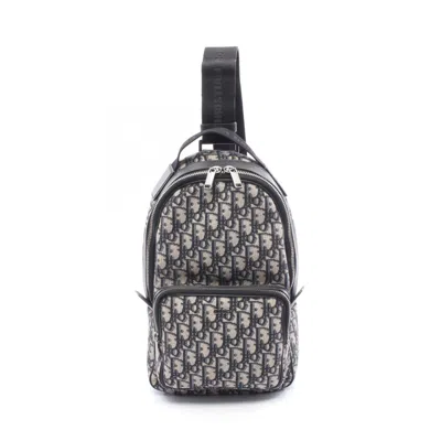 Pre-owned Dior Christian  Beige Navy Canvas Leather Fanny Pack Sling Bag () In Multi