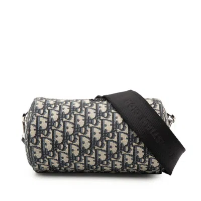 Pre-owned Dior Christian  Beige Navy Canvas Leather Shoulder Bag () In Multi