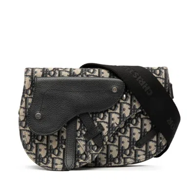 Pre-owned Dior Christian  Beige Navy Canvas Leather Shoulder Bag Sling Bag () In Multi