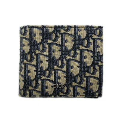Pre-owned Dior Christian  Beige Navy Canvas Leather Wallet (bi-fold) () In Beige, Navy