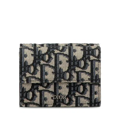 Pre-owned Dior Christian  Beige Navy Canvas Leather Wallet (tri-fold) () In Multi