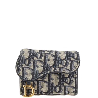 Pre-owned Dior Christian  Beige Navy Canvas Leather Wallet (tri-fold) () In Multi