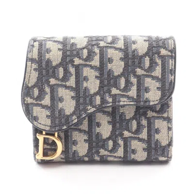 Pre-owned Dior Christian  Beige Navy Canvas Leather Wallet (tri-fold) () In Multi
