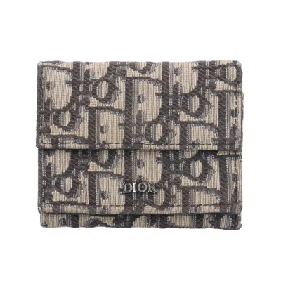 Pre-owned Dior Christian  Beige Navy Canvas Leather Wallet (tri-fold) () In Multi