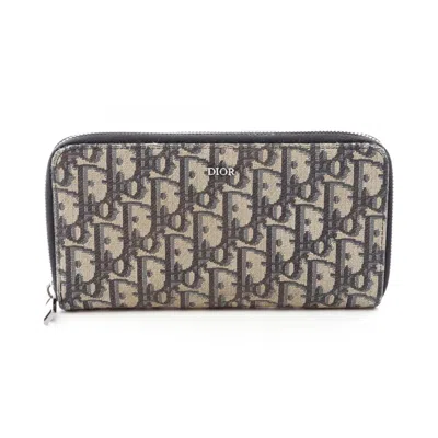Pre-owned Dior Christian  Beige Navy Canvas Long Wallet (bi-fold) () In Beige, Navy