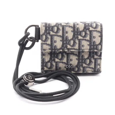 Pre-owned Dior Christian  Beige Navy Canvas Wallet (tri-fold) () In Beige, Navy