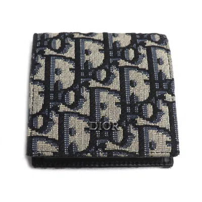Pre-owned Dior Christian  Beige Navy Jacquard Coin Purse/coin Case () In Beige, Navy