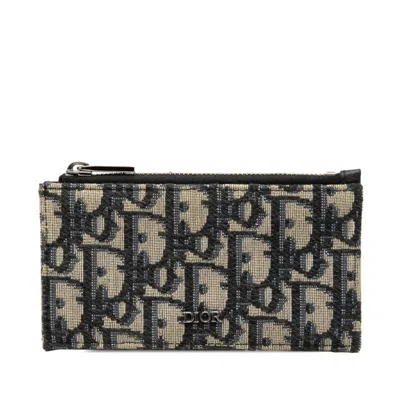 Pre-owned Dior Christian  Beige Navy Jacquard Coin Purse/coin Case () In Multi