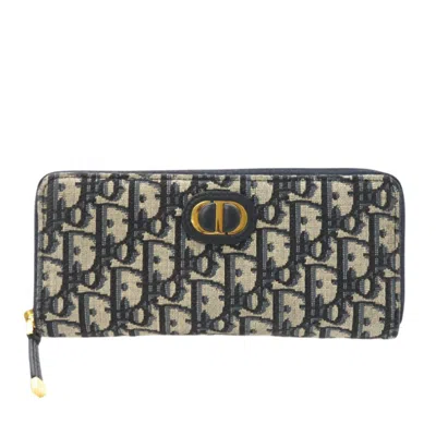 Pre-owned Dior Christian  Beige Navy Jacquard Long Wallet (bi-fold) () In Multi