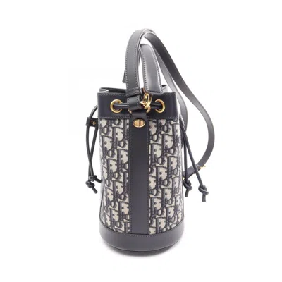 Pre-owned Dior Christian  Beige Navy Leather Canvas Backpack Handbag () In Beige, Navy