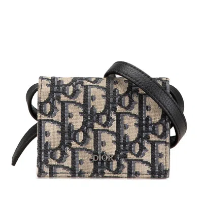 Pre-owned Dior Christian  Beige Navy Leather Jacquard Shoulder Bag ()