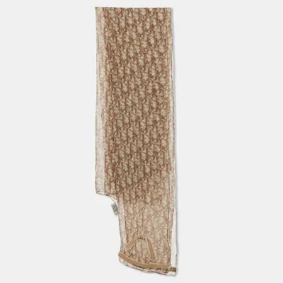 Pre-owned Dior Christian  Beige Oblique Print Silk Scarf In Sand