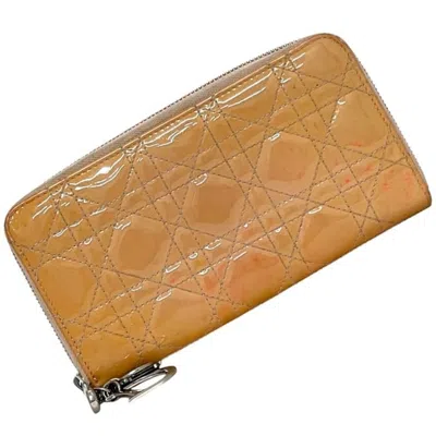 Pre-owned Dior Christian  Beige Orange Patent Leather Leather Long Wallet (bi-fold) () In Beige, Orange
