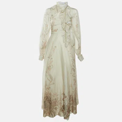 Pre-owned Dior Christian  Beige Paisley Print Muslin Flared Maxi Dress S